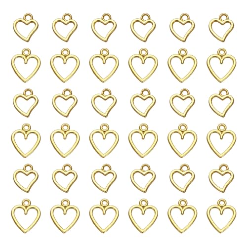 MECCANIXITY Heart Charm, Alloy Love Heart Pendants Valentines Love Dangle Connector Charm Bulk for Jewelry Making Necklace Bracelet Earrings, Cyan - color: Gold