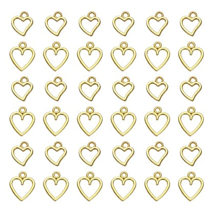 MECCANIXITY Heart Charm, Alloy Love Heart Pendants Valentines Love Dangle Connector Charm Bulk for Jewelry Making Necklace Bracelet Earrings, Cyan - color: Gold