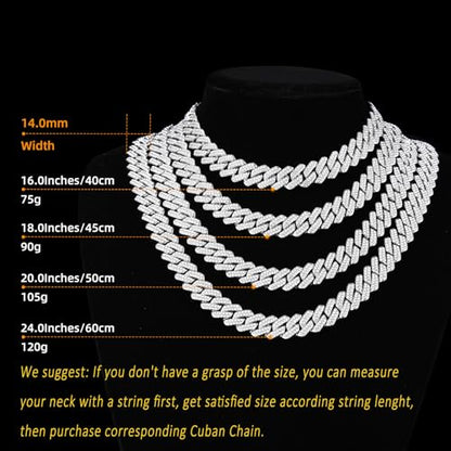 Mens Cuban Link Chain Miami Cuban Necklace 18K Gold Silver Chain For Men Women 14mm Iced Out Hip Hop Jewelry - color: 14K White Gold, size: 22 inches