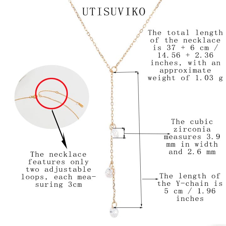 925 Sterling Silver Lariat Necklace for Women | Cubic Zirconia Long Necklace 14k Gold Plated Trendy Y Shape Drop Pendant Necklace for Mother Daughter Birthday Jewelry Gifts - color: Gold