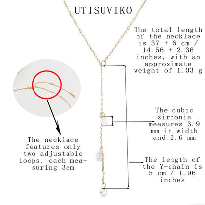 925 Sterling Silver Lariat Necklace for Women | Cubic Zirconia Long Necklace 14k Gold Plated Trendy Y Shape Drop Pendant Necklace for Mother Daughter Birthday Jewelry Gifts - color: Gold