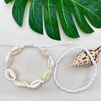 3PCS Boho Anklets for Women Summer Beach Women's Ankle Bracelets Beaded Anklet Bracelet Waterproof Beach Anklets Shell Starfish Anklet Foot Chain Jewelry for Women - color: 2PCS/white beaded