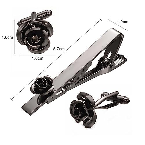 Pearl Rose Tie Clip Cufflinks Set for Men Gold Silver Gun-black Cufflinks and Tie Clip Groom Wedding Business Jewelry - style: Rose Set-Black