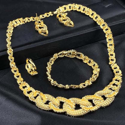 Fashion Crystal Jewelry Set For Women 18 K Gold Plated Jewelry Wedding Bride Dubai Gold Necklace Earrings Bracelet Ring 4 Pieces Set - color: S-701