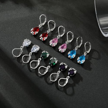 Dangle Earrings for Women Multicolor Crystal Drop Earrings Set Leverback Teardrop Earrings 925 Silver and 14K Gold Plated Hypoallergenic Fashion Cubic Zirconia Dangle Earrings Trendy Jewelry Gifts for Women - style: Teardrop Set-S 2
