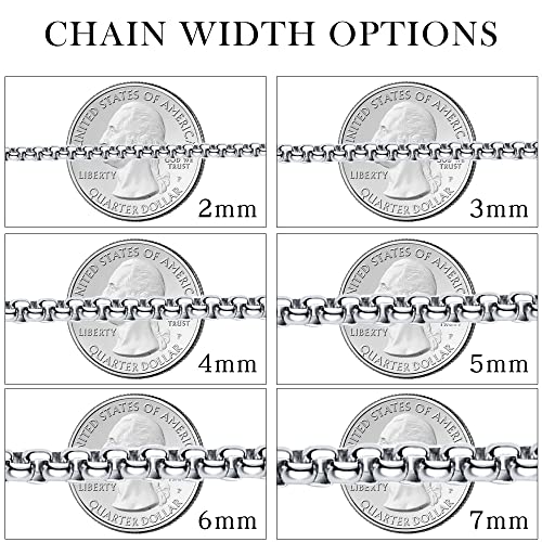 Square Rolo Chain Necklace Stainless Steel Round Box Necklace for Men & Women - size: 20 Inches, style: 2 mm Wide