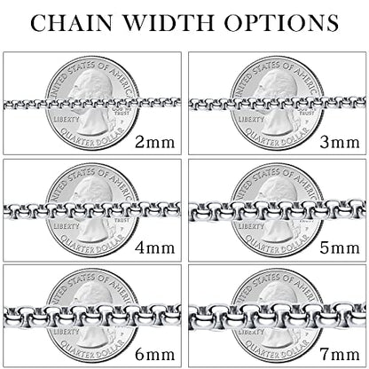 Square Rolo Chain Necklace Stainless Steel Round Box Necklace for Men & Women - size: 20 Inches, style: 2 mm Wide