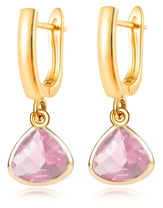 Geometric 14K Gold Crystal Stone Quartz Gemstone Leverback U Hoop Drop Dangle Earrings Jewelry for Women - color: D04