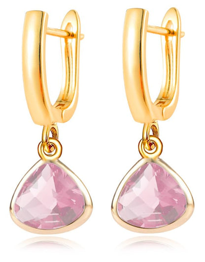 Geometric 14K Gold Crystal Stone Quartz Gemstone Leverback U Hoop Drop Dangle Earrings Jewelry for Women - color: D04