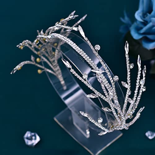 JHOO Wedding Rhinestone Hair Accessories Bridal Headband Silver Unique Shape Hairband Suitable for Women and Brides Crystal Headwear