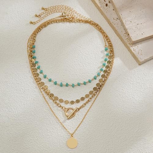 Gold Stack Necklace Chunky Necklaces for Women Trendy Coin Pendant Long Necklaces Western Jewelry for Women Cowgirl Cowboy Chic Country Outfit Boho Accessories Birthday Jewelry Gifts - color: A:Gold Boho