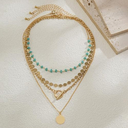 Gold Stack Necklace Chunky Necklaces for Women Trendy Coin Pendant Long Necklaces Western Jewelry for Women Cowgirl Cowboy Chic Country Outfit Boho Accessories Birthday Jewelry Gifts - color: A:Gold Boho