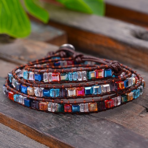 YGLINE Natural Stone Wrap Bracelet for Women Boho Bracelets Healing Crystal Beaded Bracelet Adjustable 3/5 Wraps Bracelet Handmade Birthday Gifts for Women - color: crystal cube