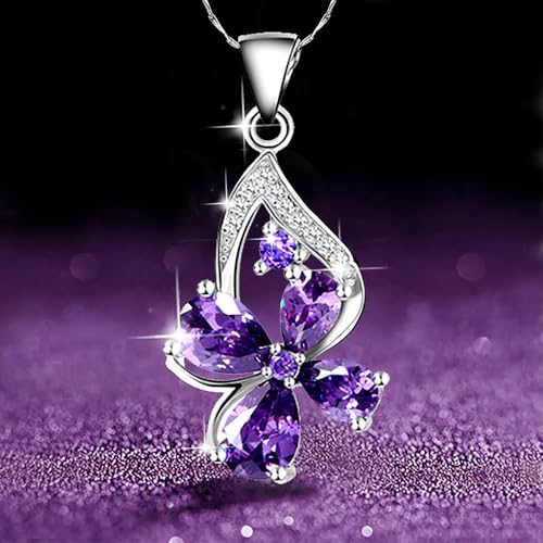Aesthetic Purple Pendant Necklace for Women Gentle Graceful Jewelry - color: Silver Color
