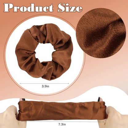 YISSION Claw Clip and Satin Scrunchie Set, 2 Pack Brown Hair Accessories, No Damage Hair Ties Non Slip Large Hair Clips for Women Girls Thick Thin Hair Daily Wear Party Wedding - color: Brown