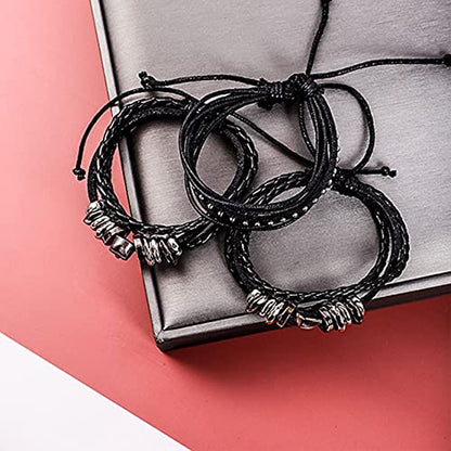 Leather Braided Bracelet Cuff Wrap Wristband for Men Women Adjustable - color: A:6pcs