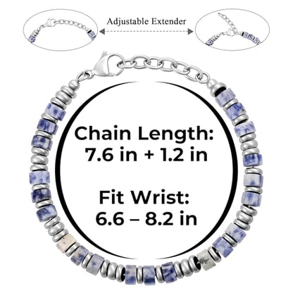 SIUMAL Mens Bracelet, Boho Stainless Steel Bracelets for Men, Beaded Bracelets, Jewelry Gifts for Husband, Father, Friends - color: Blue
