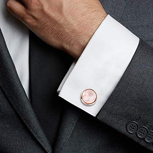 HAWSON Cufflinks and Tuxedo Studs Set for Men with Gift Box, Mother-of-Pearl Cuff links for French Cuff Shirt and Dress Shirt, Suitable for Wedding, Birthday, Party - style: Rose Gold & Pink Mother of Pearl
