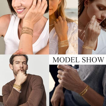 VNOX 5/7 Pcs Chain Bracelet for Men Women - Sturdy Stainless Steel Curb Width Cuban Link Chain Bracelet Set for Men Women,6.5/7/7.4/8.2/9 Inches - style: Gold Plated Link 1