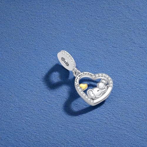 Mother Daughter Elephant Dangle Charm for Euroepan Bracelet Women Gift | cute wildlife ainmal charm,gold heart,family pendant,motherly love,push present,comptaible with Pandora bracelet necklace - style: Mother Daughter Elephant