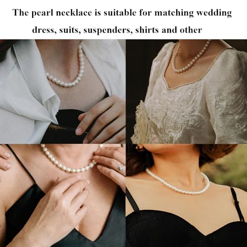 Pearl Necklace for Women, 4/6/8/10mm White Imitation Pearl Necklace, Round Faux Glass Pearl Necklace, Pearl Choker Necklace, Elegant Wedding Parties Necklace - color: Diameter of Pearl 10mm