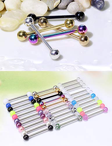 Prjndjw 14G, 16/19/22mmL, 25/30PCS, 5mm Ball Barbell Tongue Ring. Surgical Steel Nipple Piercing Vemom/Glow in The Dark/Created Pearl/Body Jewelry for Woman Unisex - color: 3/4in(19mm)