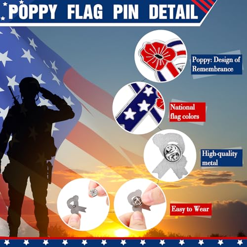 Tondiamo Patriotic Poppy Flower Brooch Pins 4th of July Poppy Pins 250th Lapel Brooch