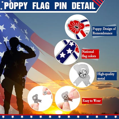 Tondiamo Patriotic Poppy Flower Brooch Pins 4th of July Poppy Pins 250th Lapel Brooch