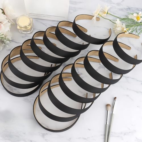 Wecoe Black Headbands for Women 16pcs 1 Inch Wide Satin Headbands | Great for daily wear, festive looks & DIY crafts - color: Set A