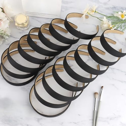 Wecoe Black Headbands for Women 16pcs 1 Inch Wide Satin Headbands | Great for daily wear, festive looks & DIY crafts - color: Set A