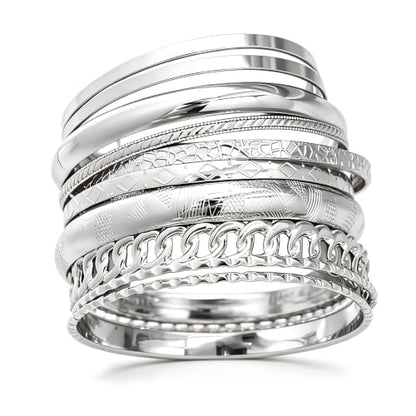 ÌF ME Gold Bangle Bracelets for Women, Indian Bangles Stackable Set, Multi Layer Textured 18K Gold Plated Chunky Bracelets Boho Jewelrys Set - style: C-silver-10PCS Chunky bangle