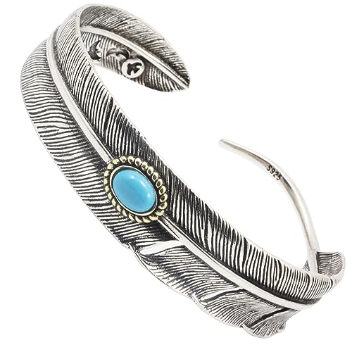 Innocence S925 Silver-Plated Antique Wide Feather Cuff Bracelet For Men Women Adjustable Retro Twisted Feathers Bracelets Gift Jewelry - color: Feather C