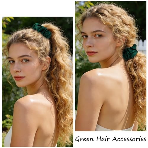 Jaciya Satin Scrunchies for Women Green Hair Scrunchies Elastic Hair Ties | 24 Pack Elastic Hair Ties for Ponytails and Buns - color: Dark Green