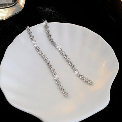 HERIER Rhinestone Earrings Dangling for Women Chandelier Statement Tassel Earrings Girls Silver Sparkly Drop Cubic Zirconia Crystal Earrings Long Dangle Costume Jewelry - color: Silver-Linear Tassel