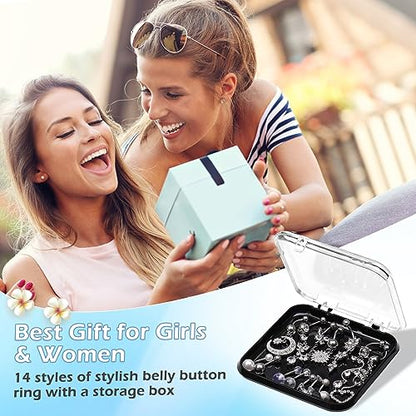 14 PCS Belly Button Rings for Women, 14G Long Dangle Navel Ring Screw Bar Design Body Piercing Jewelry Belly Rings Gifts