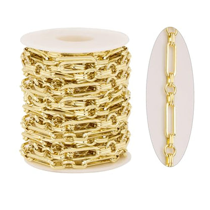 KYUNHOO 5 Meters Light Gold Plated Jewelry Making Chains on Spool | Chunky Iron Jewelry Chain Roll Circle and Paperclip Chain Link for Crafts - color: Paperclip Circle Gold