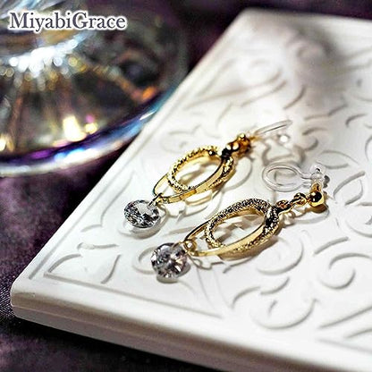 Drop Cubic Zirconia Invisible Clip On Earrings for Women Not Pierced Gold Teardrop Sqaure CZ Crystal Dangle Gold Silver Comfortable Clip On Earrings Bridal Wedding Prom - color: Oval Gold