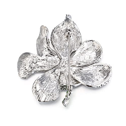EVER FAITH Women's Austrian Crystal Orchid Flower Petal Brooch - color: Iridescent Clear AB Silver-Tone