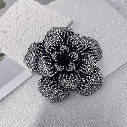 Rhinestone Flower Brooch Pin for Women Men Elegant Sparkly Crystal Camellia Floral Lapel Pins Shawl Dress Suit Clothes Accessories Wedding Party Fashion Jewelry 105mm - color: White Black