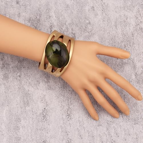 Gold Cuff Bracelet for Women Chunky Bracelet Statement Bracelet | Chunky Bangle Bracelets for Women Silver Beaded Open Bangle Stackable Stretch Bead Bracelet Boho Jewelry Gift for Wife Couple - style: Women's Gold Cuff Bracelet