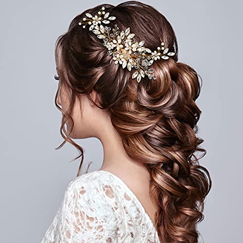 5 Pieces Wedding Hair Comb Bridal Hair Pins Crystal Pearl Hair Accessories Rhinestone Flower Hair Piece for Wedding Bride Women(Gold) - color: Gold