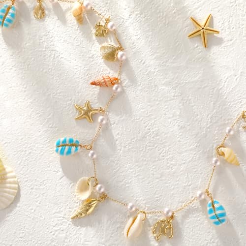 XZQTIVE Starfish Pearl Waist Chain Belts for Women Mermaids Seashell Pearl Belly Chain Gold Pirate Rave Festival Summer Bikini Beach Jewelry Accessories - style: Starfish-10