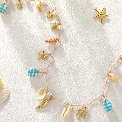 XZQTIVE Starfish Pearl Waist Chain Belts for Women Mermaids Seashell Pearl Belly Chain Gold Pirate Rave Festival Summer Bikini Beach Jewelry Accessories - style: Starfish-10