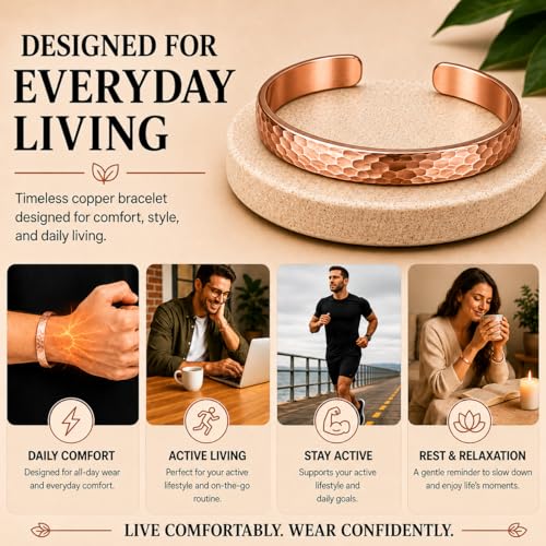 Healing Monk Pure Copper Bracelet for Men & Women – Handmade Uncoated Copper Jewelry Cuff – Adjustable Healing Copper Bracelets for Arthritis – Mens & Womens Copper Cuff Pulsera de Cobre - style: Terra