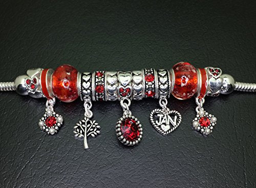 Falari Birthstone Bracelet Multi-Color Charm Beads Silvertone Birthday Gifts for Women - color: 01-January