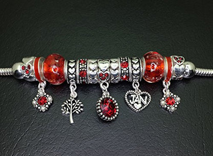 Falari Birthstone Bracelet Multi-Color Charm Beads Silvertone Birthday Gifts for Women - color: 01-January