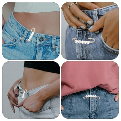 20pcs Dress Safety Brooches Faux Pearl Pants Waist Clips Women's Clothing Pants Waist Tightener Pins for Sweater Cardigan Shawl Clips