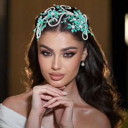 Rhinestone Bride Headband, Wedding Headpiece for Brides, Bridal Hair Accessories(Green) - color: Green