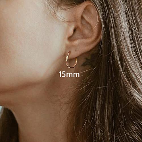 18K Gold Plated Hoop Earrings - 925 Sterling Silver Hoop Earrings Womens Hypoallergenic Hoops | Square Tube Hoop Earrings for Women 15mm/20mm/30mm/40mm - color: Rose Gold 15mm