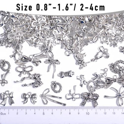 stino 100 Gram Metal Charms for Jewelry Making, Silver & Gold Plated, Bulk Pack for Bracelets, Necklaces, Crafts - color: Bow (Silver Tone 200gram)